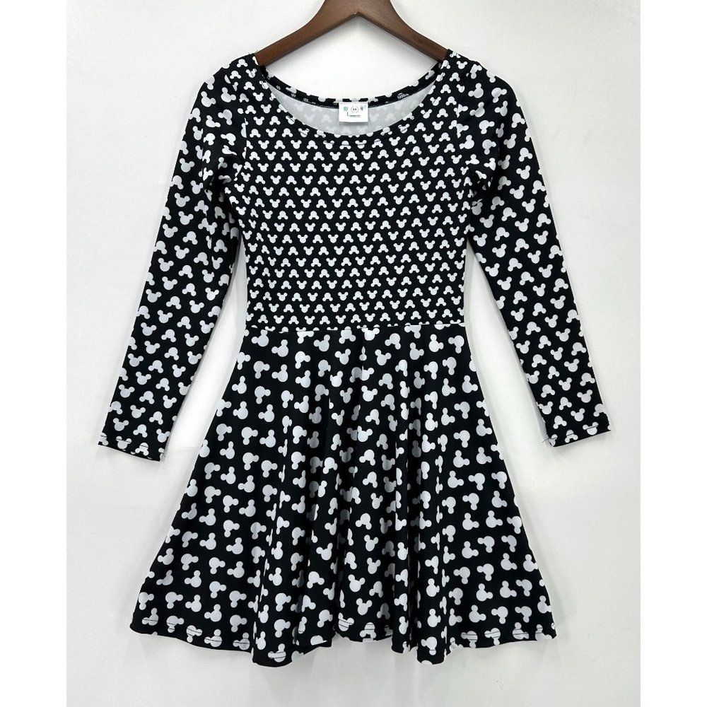 Rainbow Rules Skater Dress Womens Pullover Long Sleeve Mickey Black White XS